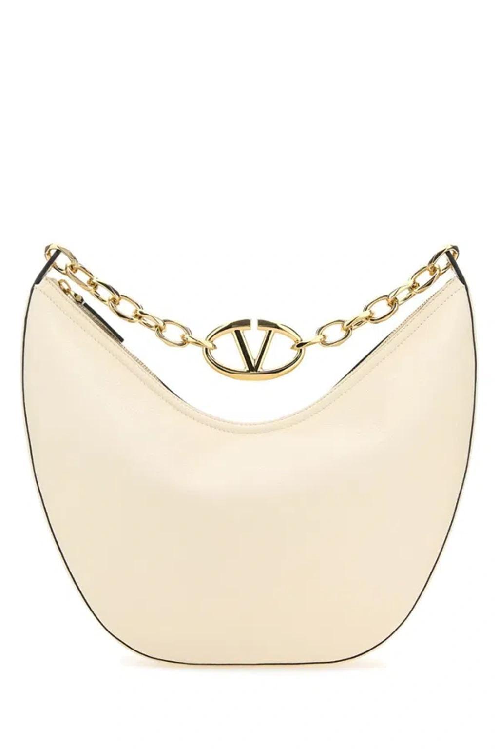 VALENTINO GARAVANI Ivory Leather Medium Vlogo Shoulder Bag In Beige Product Image