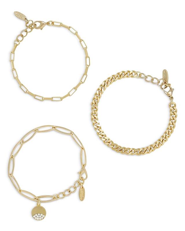 Ettika The Power of Three Pave Disc Link Bracelet in 18K Gold Plated, Set of 3 Product Image