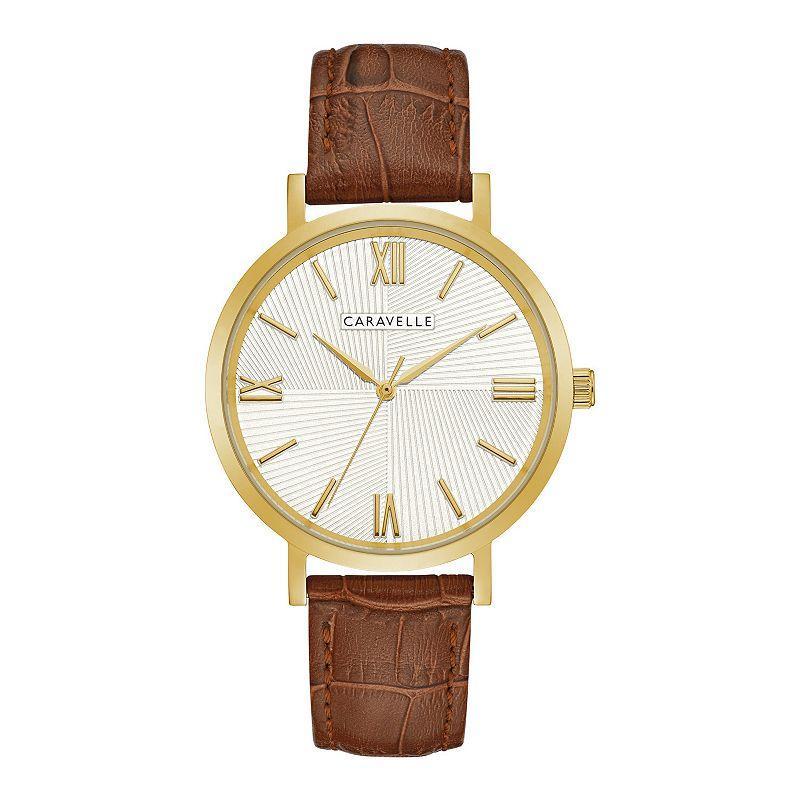 Caravelle by Bulova Mens Gold-Toned Stainless Steel Brown Leather Strap Watch - 44A116 Product Image