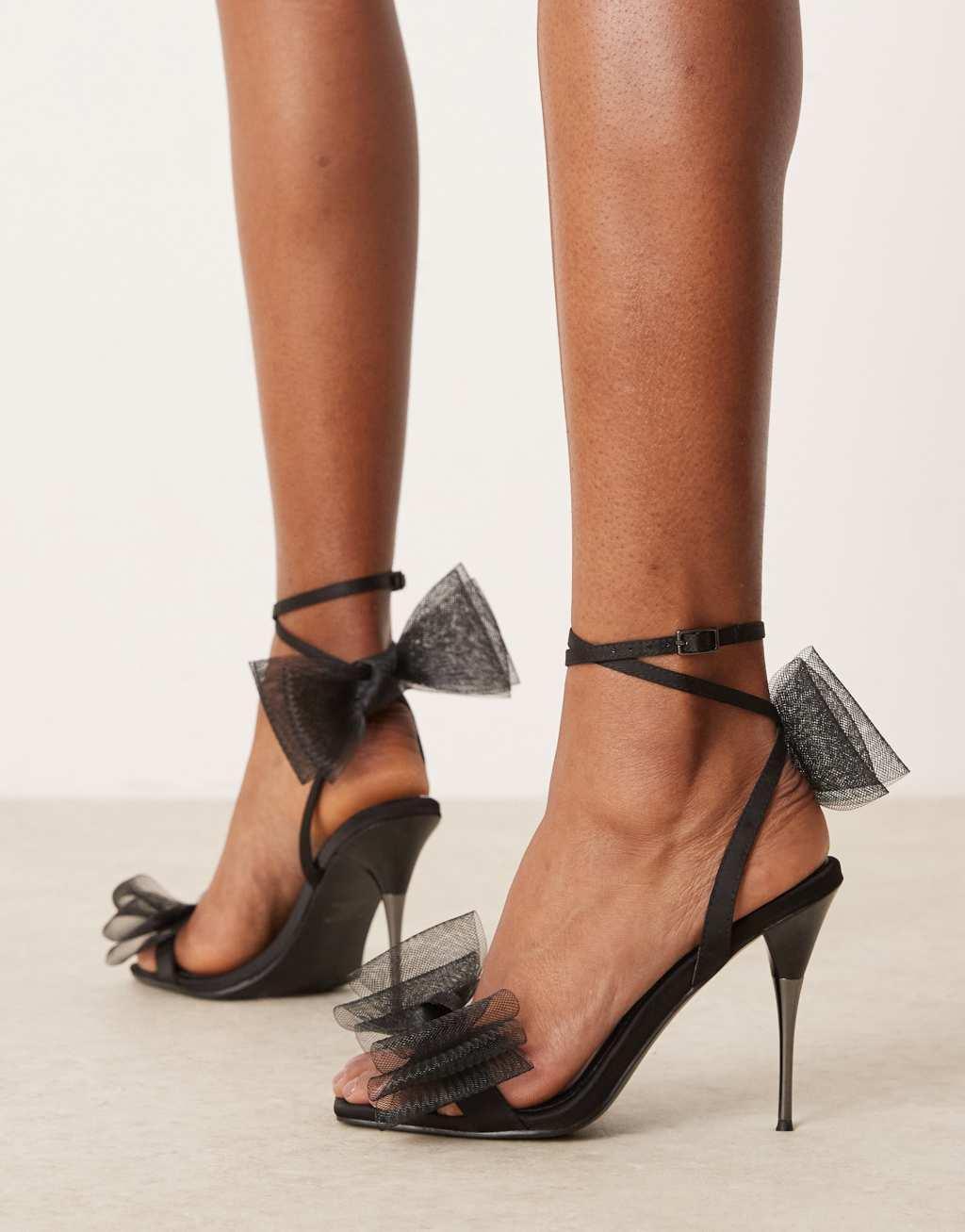 ASOS DESIGN Namos double bow detailed high sandal in black mesh Product Image