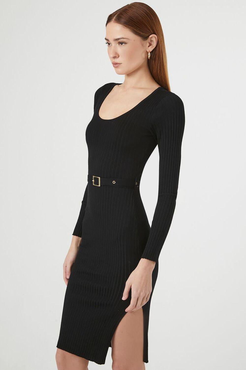 Belted Rib-Knit Bodycon Midi Dress | Forever 21 Product Image