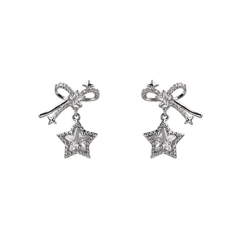 Bow Rhinestone Star Drop Earrings Product Image