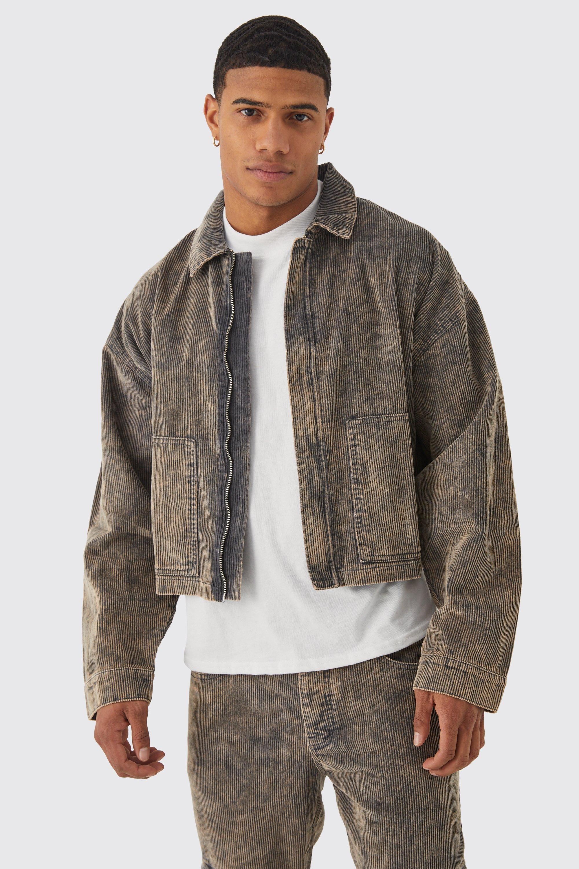 Boxy Acid Wash Corduroy Jacket | boohooMAN USA Product Image