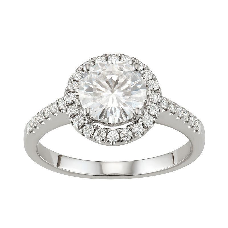 14K White Gold Lab-Created Moissanite 1 3/4 Carat T.W. Round Halo Ring, Womens Product Image