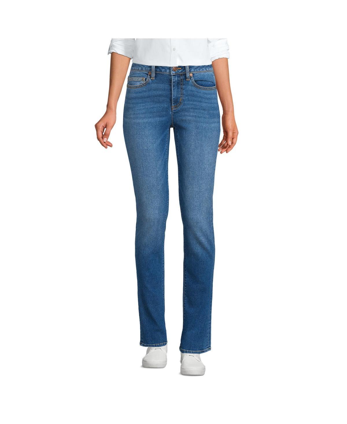 Womens Lands End Tall Mid-Rise Straight Leg Jeans Blue Tide Blue Product Image