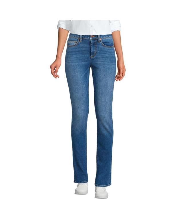 Womens Lands End Mid-Rise Straight Leg Jeans Dark Blue Product Image