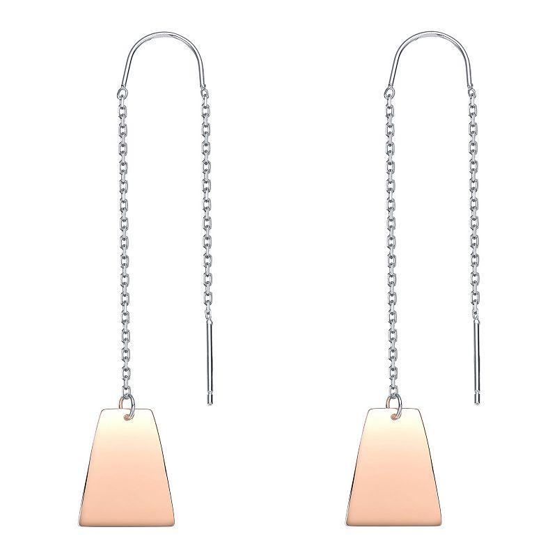 Two Tone Sterling Silver Dangle Threader Earrings, Womens, Pink Tone Product Image