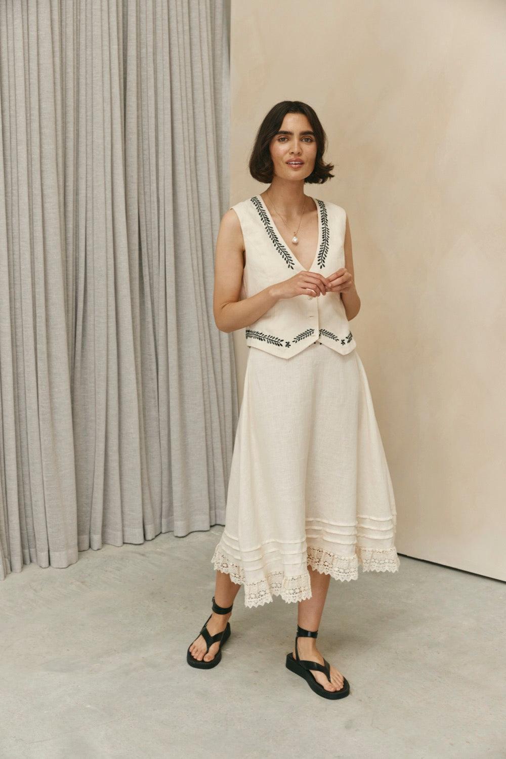 Sonoma Linen Midi Skirt Natural Product Image