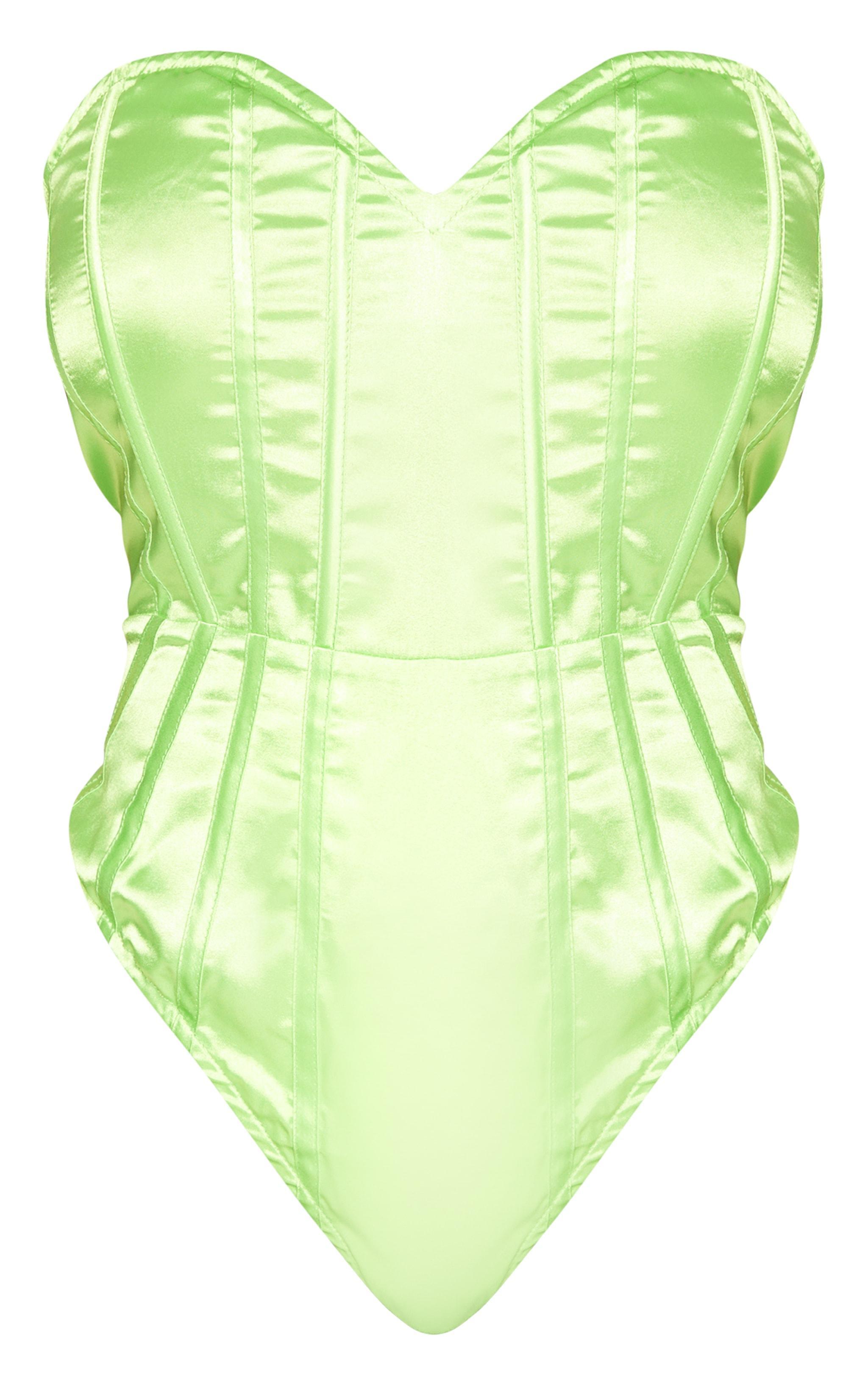 Shape Neon Lime Satin Bandeau Corset Bodysuit Product Image