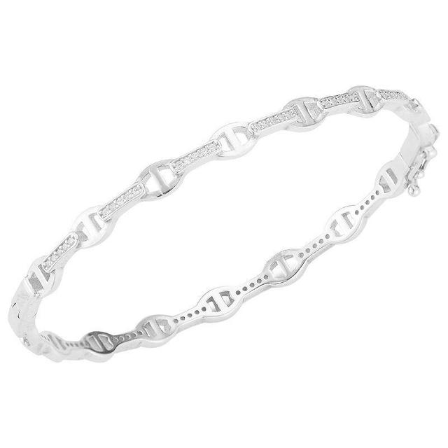 Sunkissed Sterling 14k Gold Over Silver Cubic Zirconia Mariner Hinged Bangle Bracelet, Womens Silver Tone Product Image