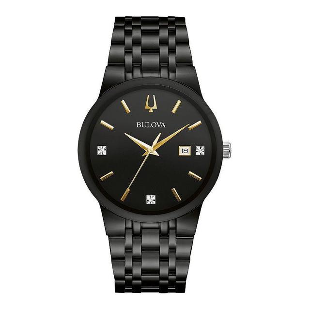 Bulova Mens Black Stainless Steel Diamond Accent Watch - 98D166 Product Image