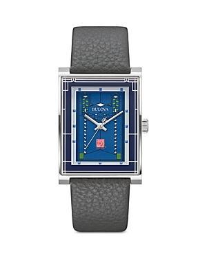 Bulova Mens Frank Lloyd Wright Robie House Gray Leather Strap Watch 31mm Product Image