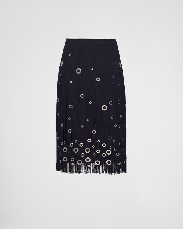 Midi-skirt with fringe and grommet embellishment Product Image