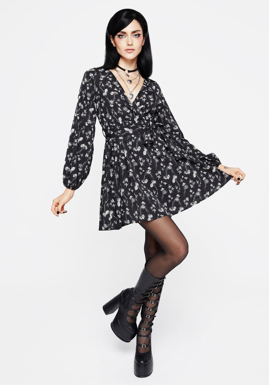 Claricia Long Sleeved Floral Faux Wrap Mini Dress Product Image