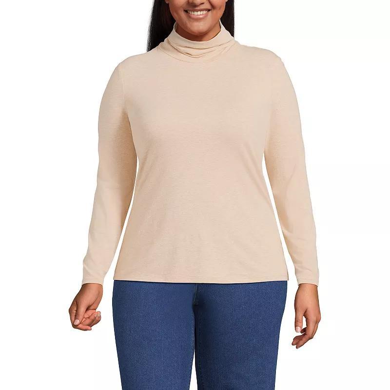 Plus Size Lands End Lightweight Fitted Long Sleeve Turtleneck, Womens Cobalt Blue Grey Product Image