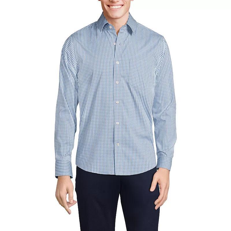 Mens Lands End Traditional Fit Travel Button-Down Shirt Blue Blue Plaid Product Image