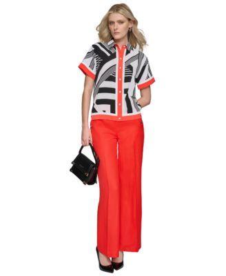 Karl Lagerfeld Paris Womens Printed Button Down Blouse Sailor Pants Product Image