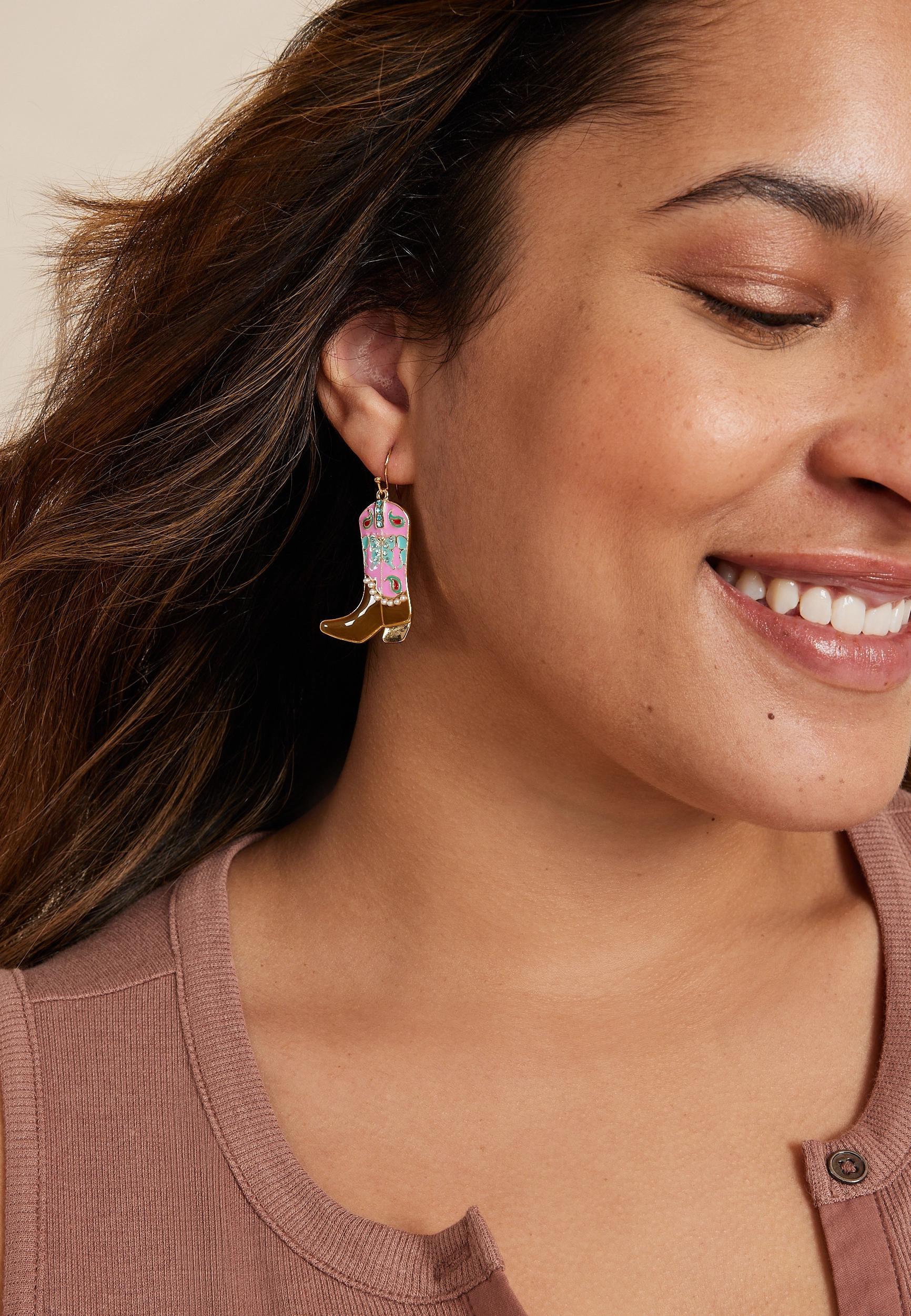 Pink Cowboy Boot Drop Earrings Product Image