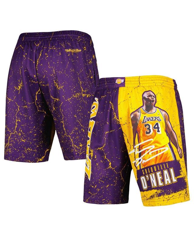 Mens Mitchell & Ness Shaquille ONeal Los Angeles Lakers Hardwood Classics Player Burst Shorts Product Image