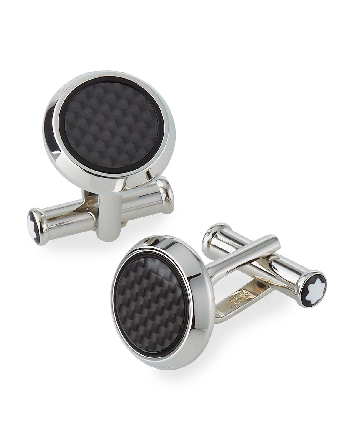 Mens Round Stainless Steel & Carbon Cufflinks Product Image