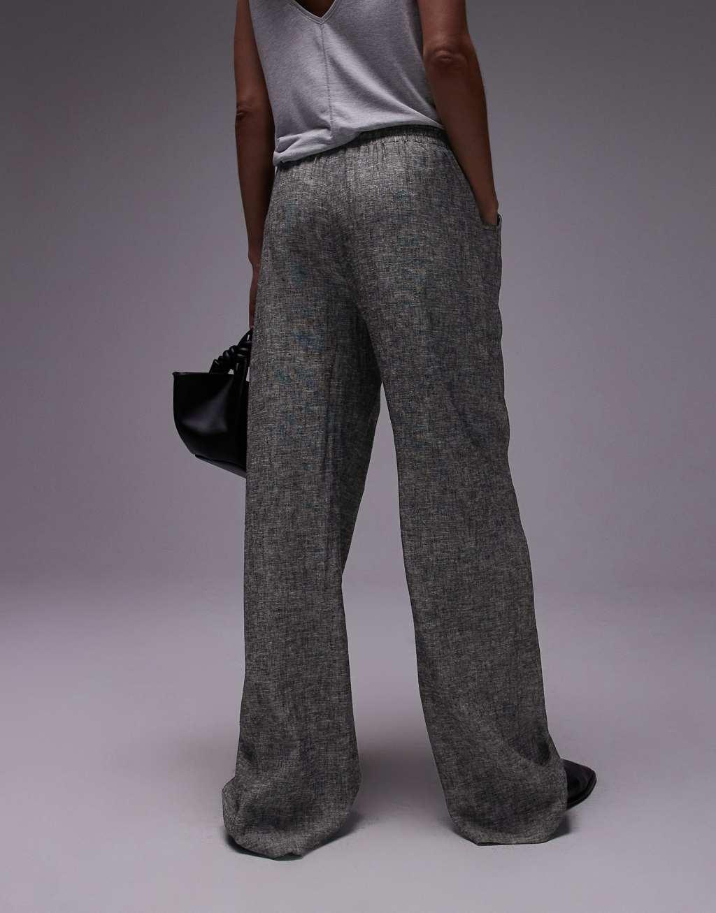 Topshop textured tie waist sweatpants with seam details in gray Product Image