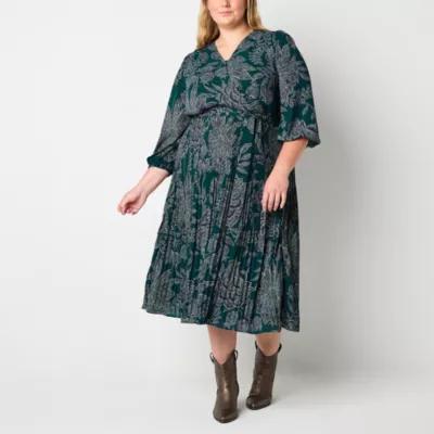 Ryegrass Womens 3/4 Sleeve Floral Midi A-Line Dress Plus Product Image