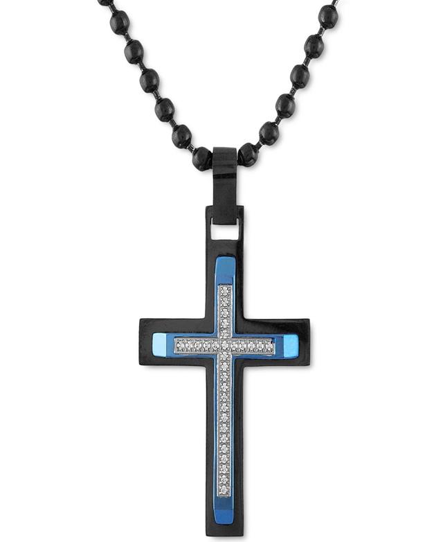 Mens Diamond Cross Multi-Tone 22 Pendant Necklace (1/6 ct. t.w.) in Stainless Steel & Blue & Black Ion-Plate Product Image