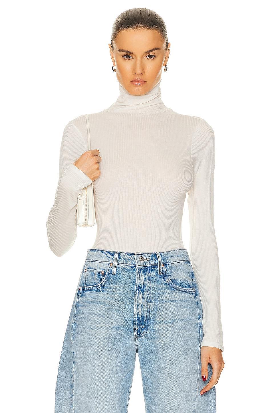 Enza Costa Silk Cashmere Rib Slim Long Sleeve Turtleneck Top Grey. (also in ). Product Image