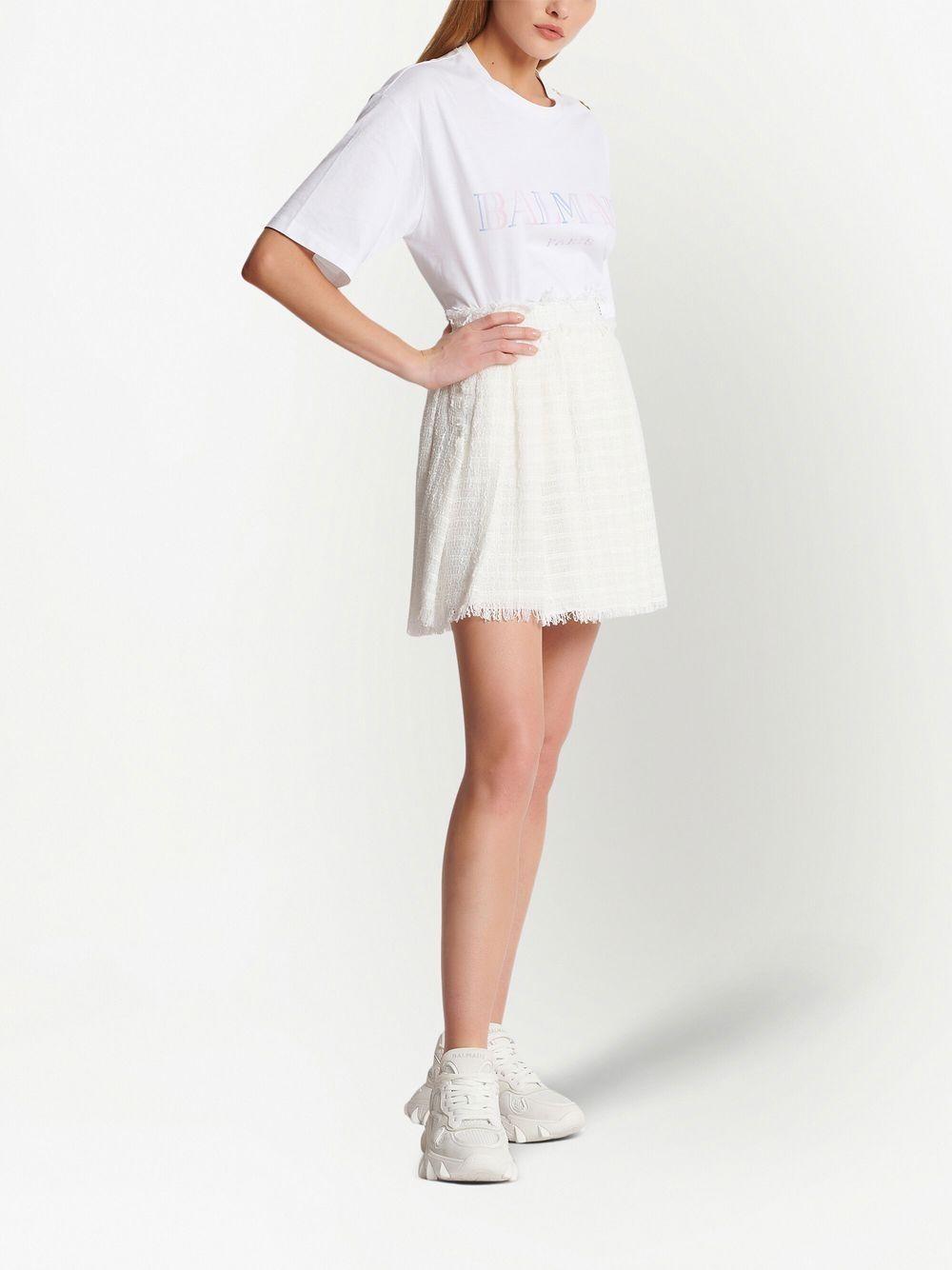 BALMAIN Pleated Tweed Miniskirt In White Product Image