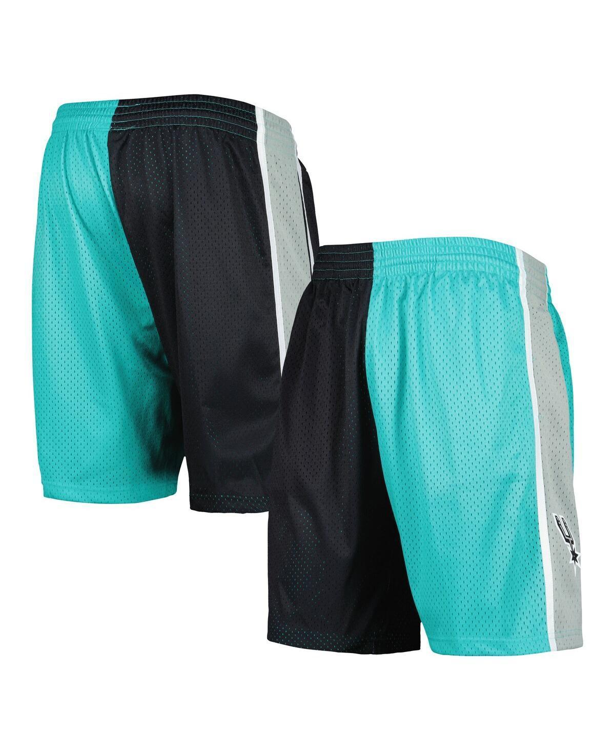 Mens Mitchell & Ness Teal/Black San Antonio Spurs Hardwood Classics 1998 Split Swingman Shorts Product Image