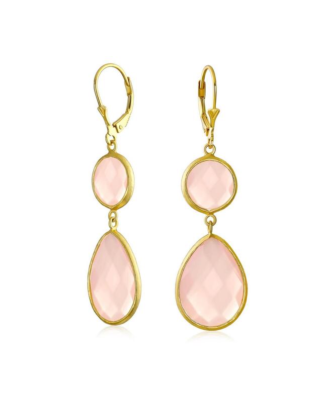 Bling Jewelry Elegant Soft Pink Dangle Earrings Double Round Teardrop, Lever Back for Women 14K Gold-Plated .925 Sterling Silver Product Image