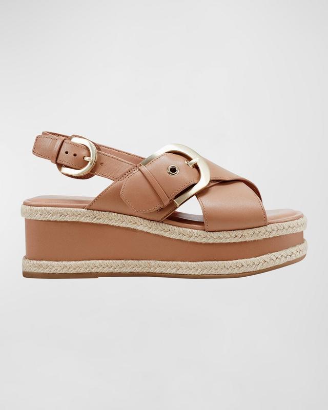 Leather Crisscross Buckle Wedge Sandals Product Image