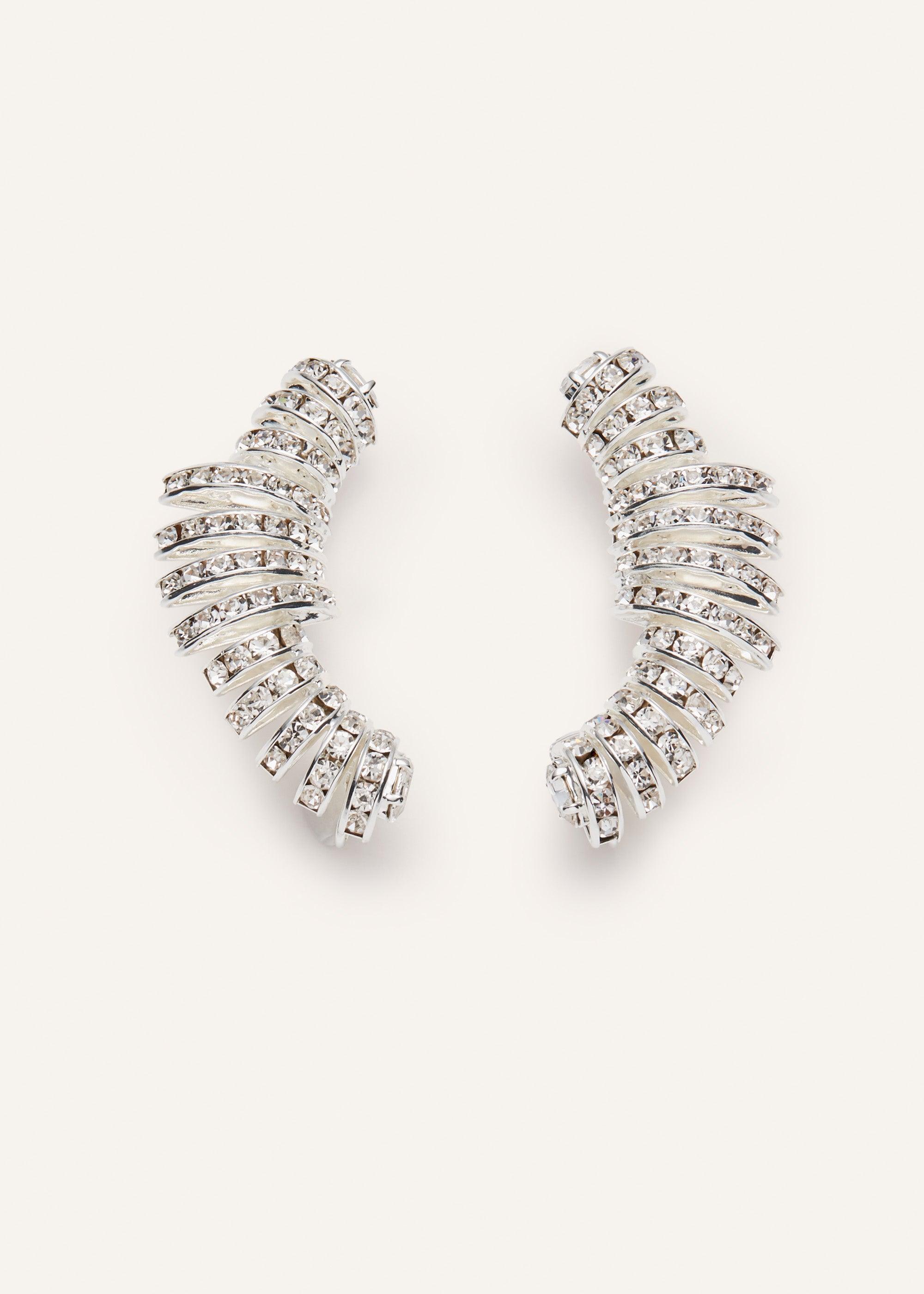 Crystal encrusted cuff earrings in silver Product Image