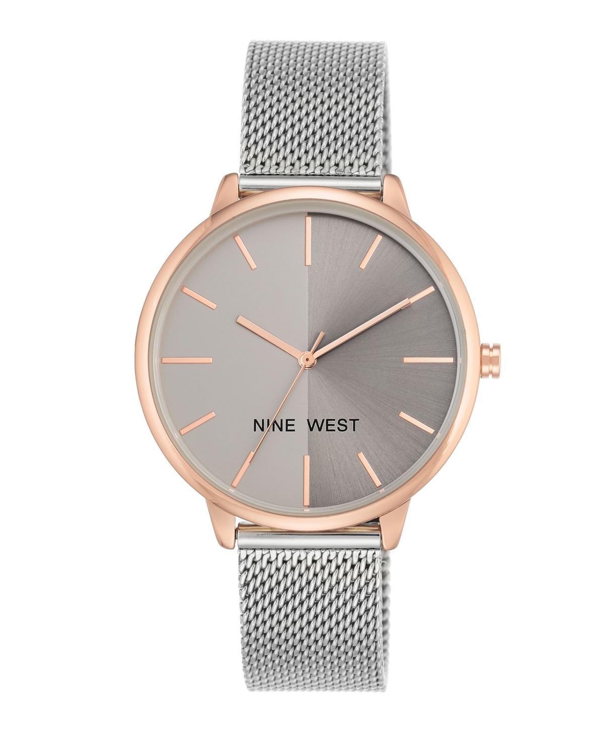 Nine West Womens Two Tone Mesh Watch Rose Gold Tone Product Image