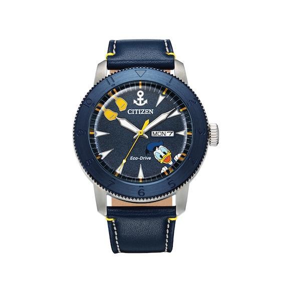 Disneys Donald Duck Mens Leather Strap Watch by Citizen - AW0075-06W Blue Product Image