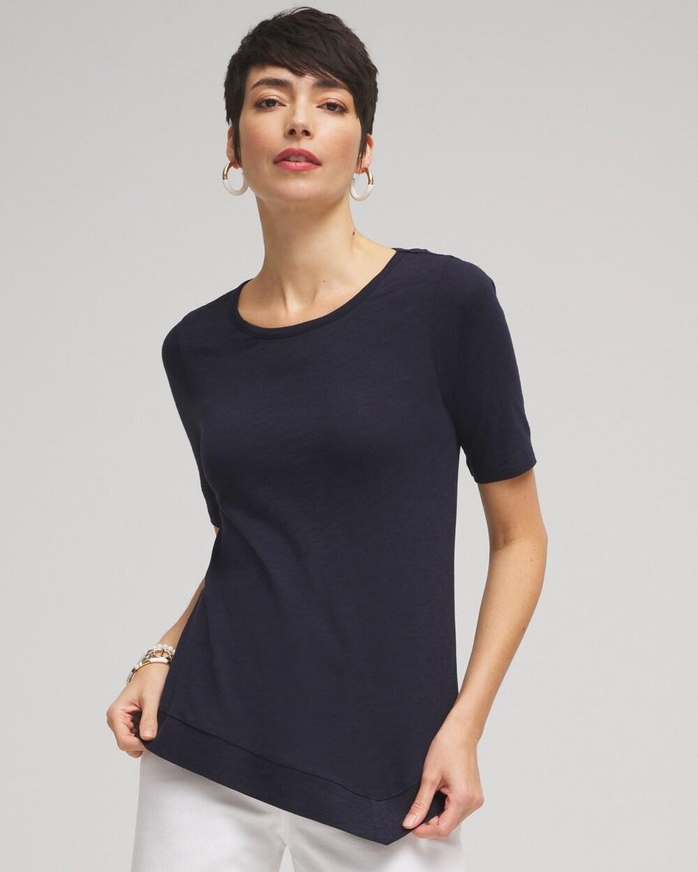 Chico's Women's Asymmetrical Elbow Sleeve T-Shirt Product Image