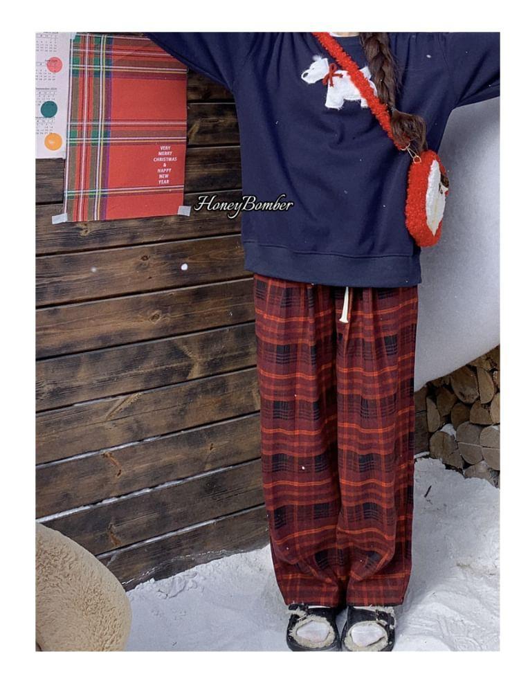 High Rise Plaid Wide Leg Pants Product Image