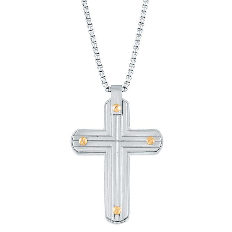 Mens LYNX Gold Tone Ion-Plated Stainless Steel Cross Pendant Necklace Two Tone Product Image