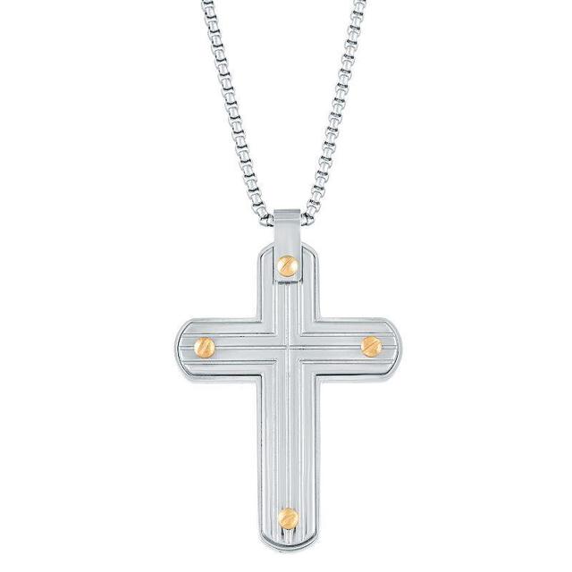 Mens LYNX Gold Tone Ion-Plated Stainless Steel Cross Pendant Necklace Two Tone Product Image