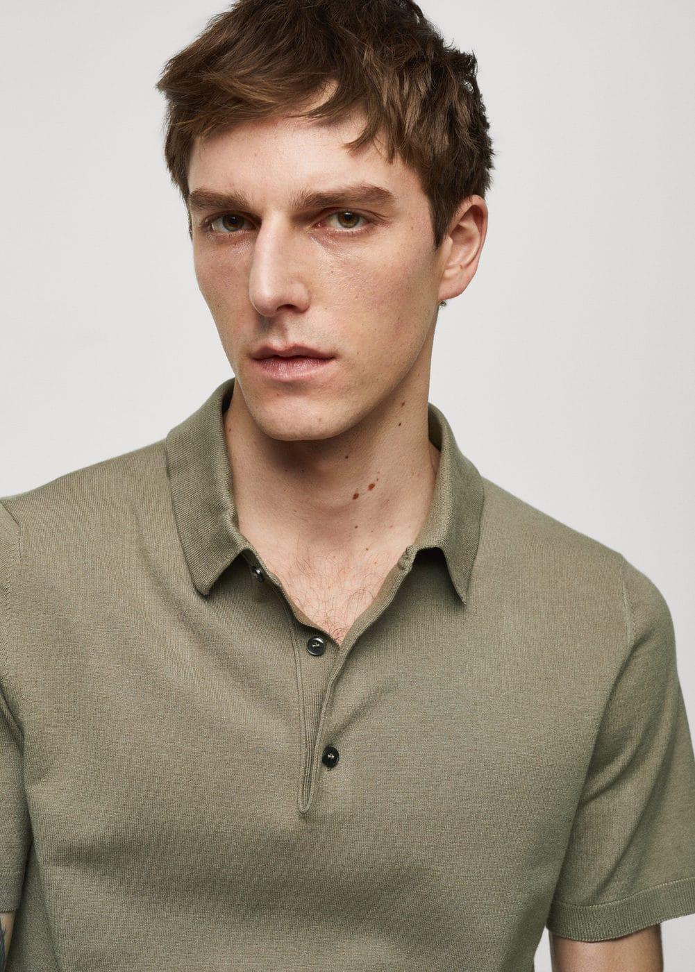 MANGO MAN - Fine-knit polo shirt olive greenMen Product Image