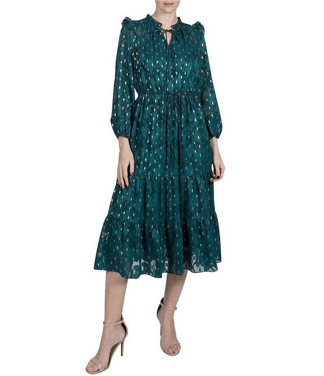 Julia Jordan Mock Neck Metallic Dot Print Burnout Chiffon Midi Dress Product Image