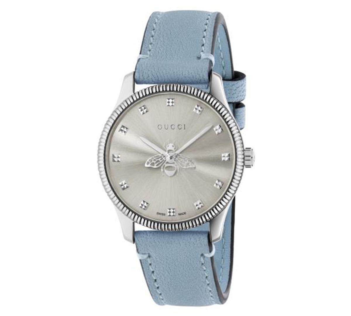 Gucci Womens Swiss G-Timeless Slim Light Blue Leather Strap Watch 29mm Product Image