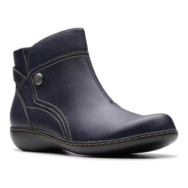 Clarks Ashland Mabel Womens Leather Ankle Boots Blue Tumbled Product Image