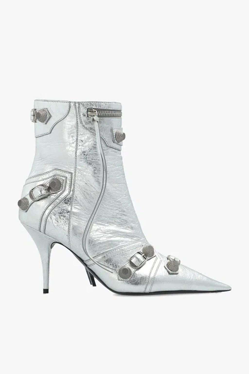 BALENCIAGA Cagole Pointed Toe Bootie In Silver Product Image