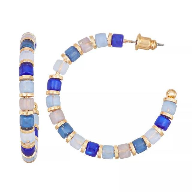 Sonoma Goods For Life Gold Tone Beaded Hoop Earrings, Womens, Blue Product Image