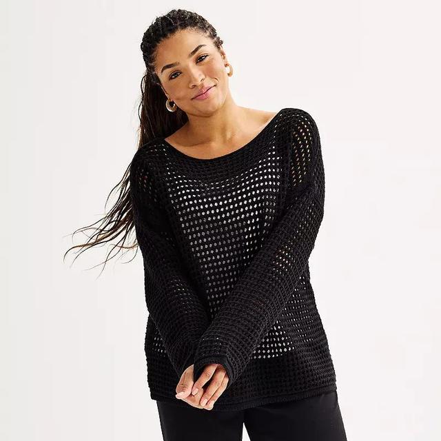 Plus Size Nine West Loose Crochet Knit Sweater, Womens Product Image