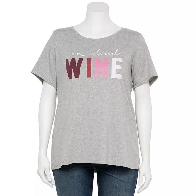 Plus Size On Cloud Wine Graphic Tee, Womens Grey Gray Product Image