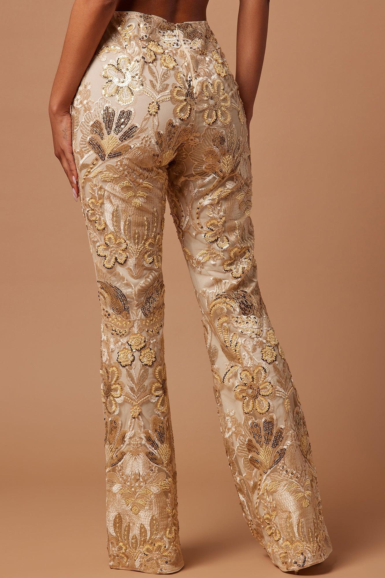 Ava Sequin Embellished Pant - Cream Product Image