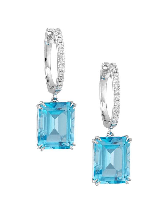 Womens 14K White Gold, Diamond & Blue Topaz Drop Earrings Product Image