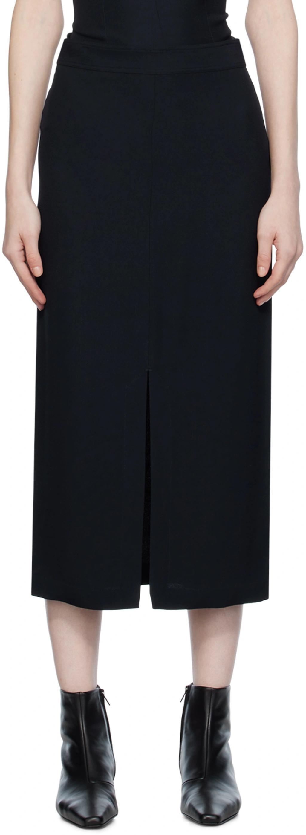 Front-split Satin Midi Skirt In Navy product image